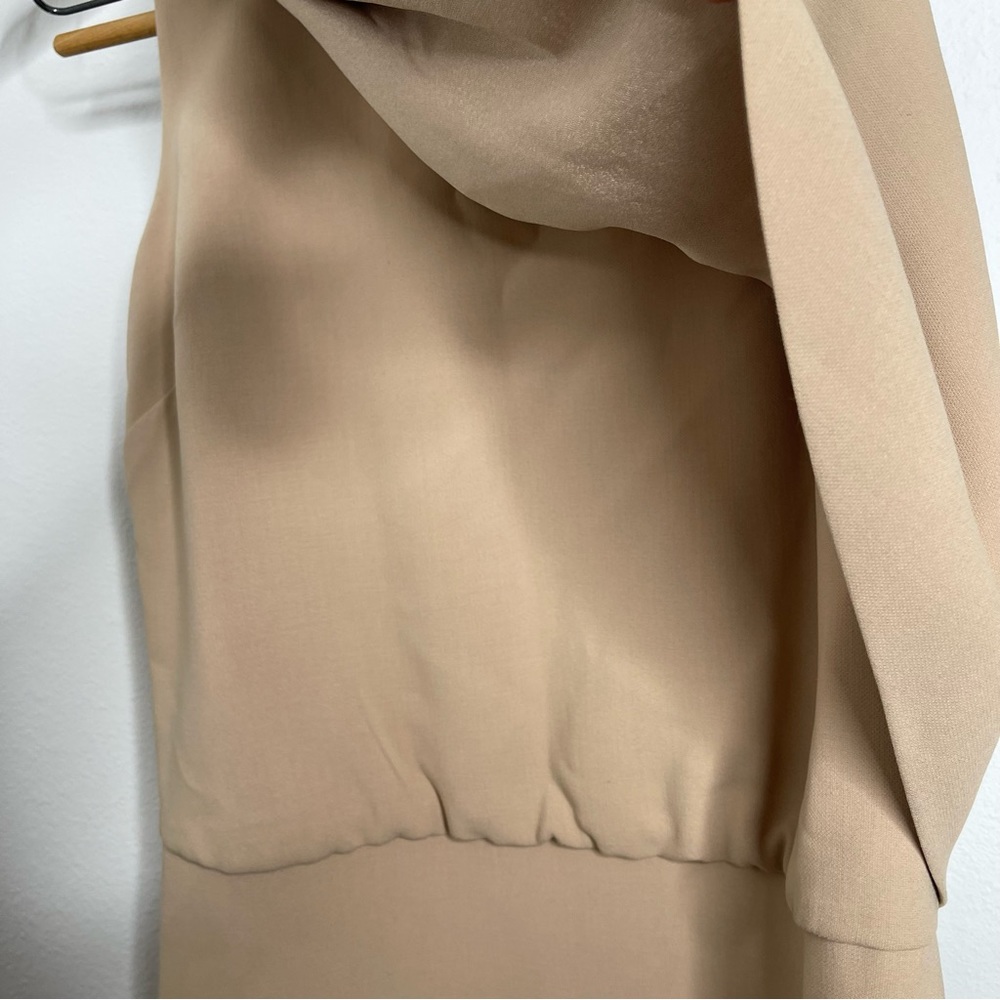 Halston Heritage Camel Drape Front Asymmetrical Hem Dress Sleeveless Size 4 - Picture 10 of 16